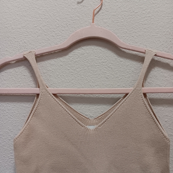 UZ Ribbed Tank Small V Neck Stretchy Brown - Picture 7 of 9